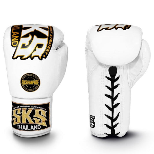 SKS Trapezoid Lace Boxing Gloves White