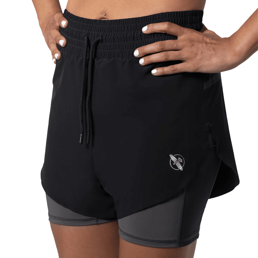 Hayabusa Womens Mid Rise Layered Shorts Training Shorts Hayabusa Black X Small 