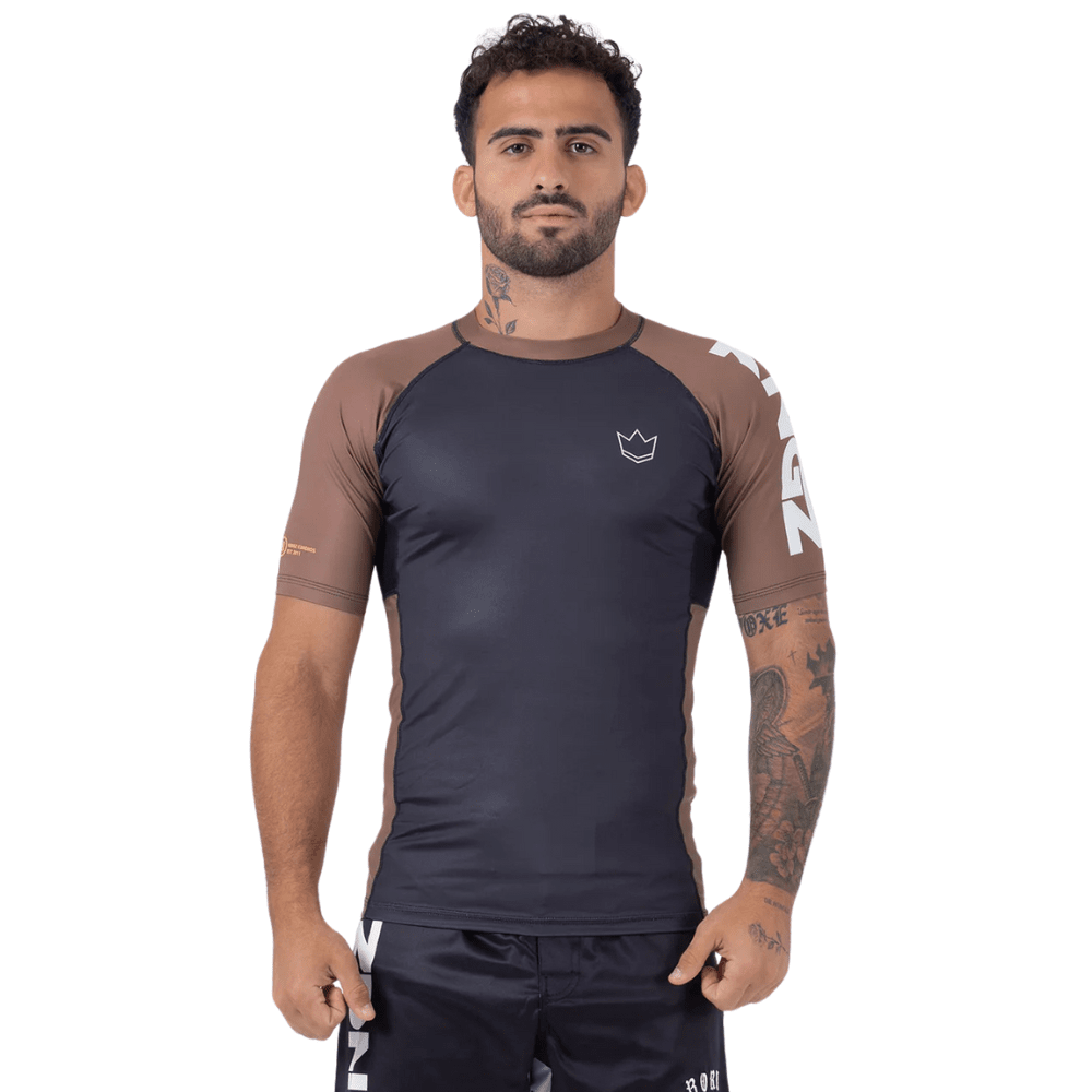 Kingz Ranked Performance V2 Short Sleeve Rashguard Rashguards Kingz Brown X Small 