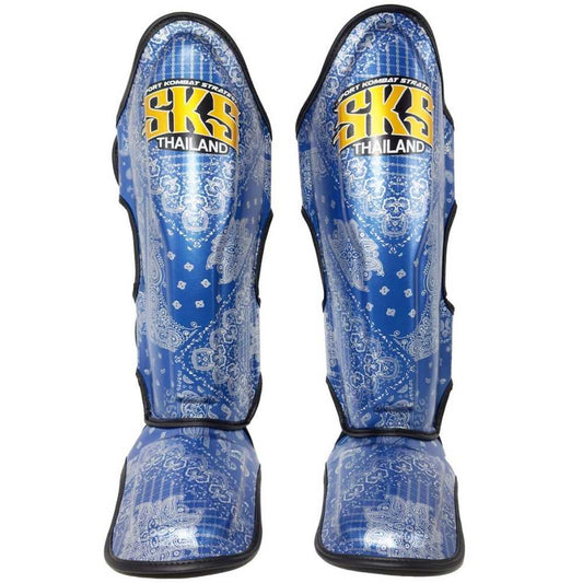 SKS Bandana Muay Thai Shin Guards Metallic Blue