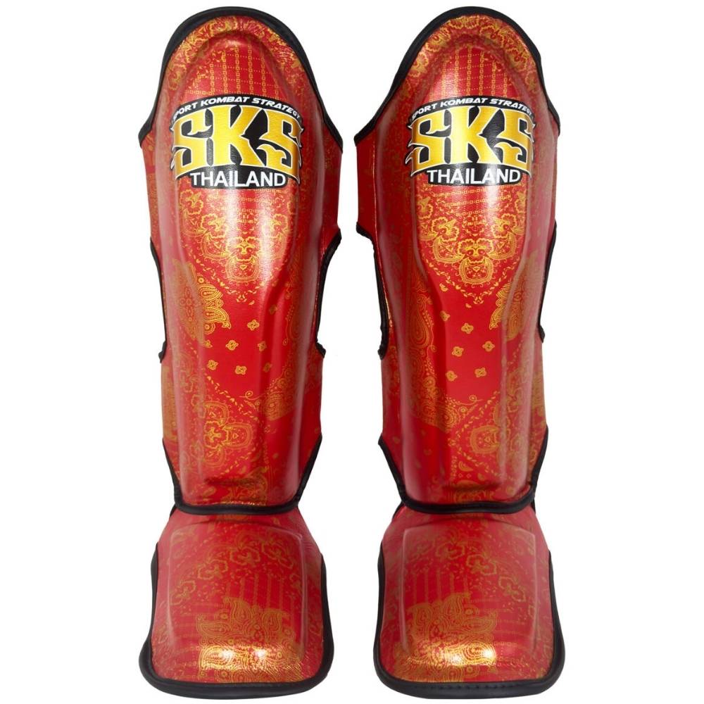 SKS Bandana Muay Thai Shin Guards Metallic Red