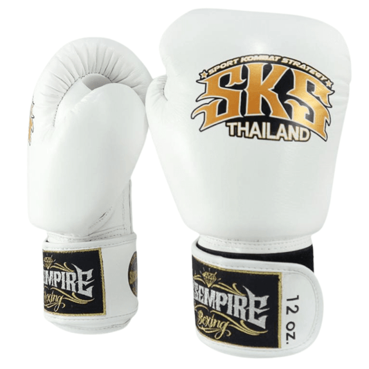 SKS White Muay Thai Boxing Gloves Muay Thai Gloves SKS White 10oz 