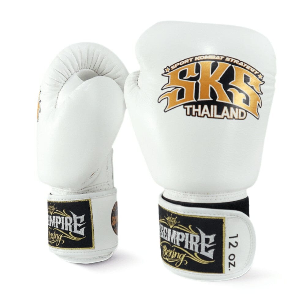 SKS White Muay Thai Boxing Gloves Muay Thai Gloves SKS White 10oz 